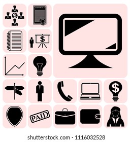 Set of 17 business icons or symbols. Collection. Detailed design. Vector Illustration.