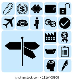 Set of 17 business icons, symbols or pictograms. Collection. Flat design. Vector Illustration.