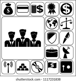 Set of 17 business icons, symbols or pictograms. Collection. Detailed design. Vector Illustration.