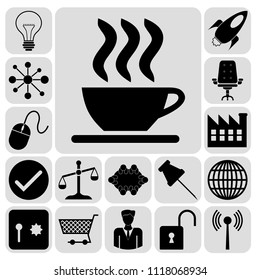 Set of 17 business icons, symbols or pictograms. Collection. Detailed design. Vector Illustration.