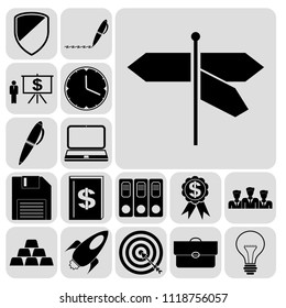 Set of 17 business icons or symbols. Collection. Flat design. Vector Illustration.