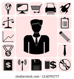 Set of 17 business icons, symbols or pictograms. Collection. Flat design. Vector Illustration.
