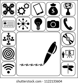 Set of 17 business icons or symbols. Collection. Detailed design. Vector Illustration.