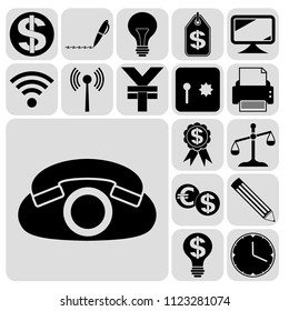 Set of 17 business icons, symbols or pictograms. Collection. Flat design. Vector Illustration.