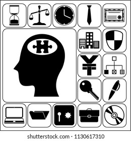 Set of 17 business icons or symbols. Collection. Detailed design. Vector Illustration.