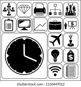 Set of 17 business icons, symbols or pictograms. Collection. Detailed design. Vector Illustration.