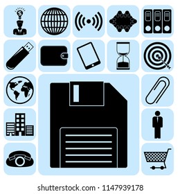 Set of 17 business icons, symbols or pictograms. Collection. Flat design. Vector Illustration.