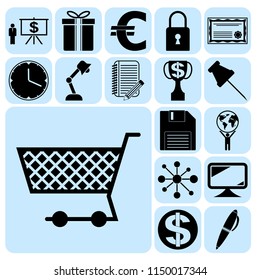 Set of 17 business icons, symbols or pictograms. Collection. Detailed design. Vector Illustration.