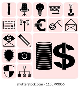 Set of 17 business icons, symbols or pictograms. Collection. Flat design. Vector Illustration.