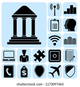 Set of 17 business icons or symbols. Collection. Flat design. Vector Illustration.