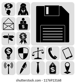 Set of 17 business icons or symbols. Collection. Flat design. Vector Illustration.
