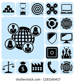 Set of 17 business icons or symbols. Collection. Flat design. Vector Illustration.