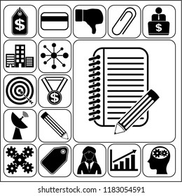 Set of 17 business icons or symbols. Collection. Flat design. Vector Illustration.