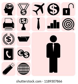 Set of 17 business icons or symbols. Collection. Detailed design. Vector Illustration.