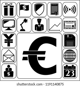 Set of 17 business icons, symbols or pictograms. Collection. Flat design. Vector Illustration.