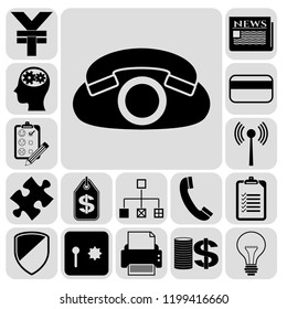 Set of 17 business icons, symbols or pictograms. Collection. Detailed design. Vector Illustration.