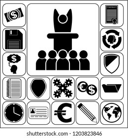 Set of 17 business icons, symbols or pictograms. Collection. Detailed design. Vector Illustration.