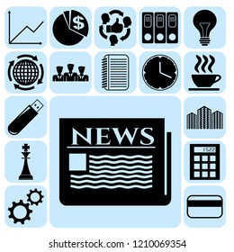 Set of 17 business icons, symbols or pictograms. Collection. Flat design. Vector Illustration.