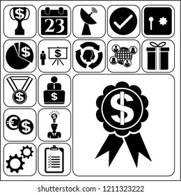 Set of 17 business icons or symbols. Collection. Detailed design. Vector Illustration.