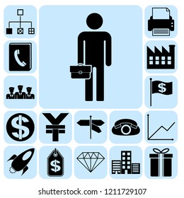 Set of 17 business icons or symbols. Collection. Detailed design. Vector Illustration.