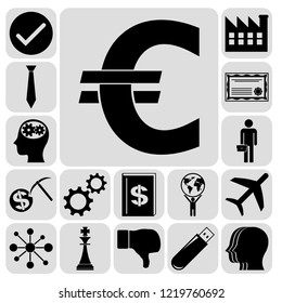 Set of 17 business icons or symbols. Collection. Detailed design. Vector Illustration.