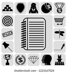 Set of 17 business icons or symbols. Collection. Flat design. Vector Illustration.