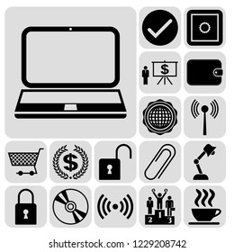 Set of 17 business icons, symbols or pictograms. Collection. Flat design. Vector Illustration.