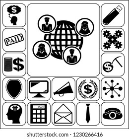 Set of 17 business icons or symbols. Collection. Flat design. Vector Illustration.