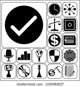 Set of 17 business icons or symbols. Collection. Detailed design. Vector Illustration.