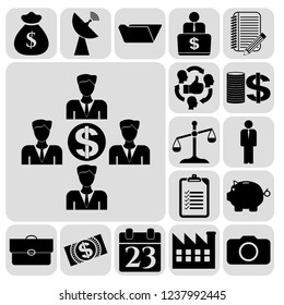 Set of 17 business icons, symbols or pictograms. Collection. Detailed design. Vector Illustration.