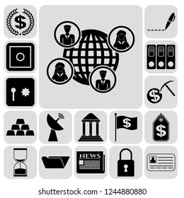 Set of 17 business icons, symbols or pictograms. Collection. Flat design. Vector Illustration.
