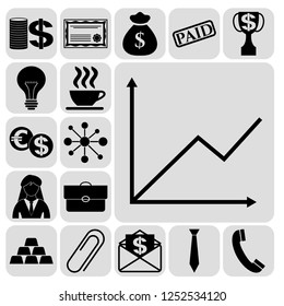 Set of 17 business icons, symbols or pictograms. Collection. Flat design. Vector Illustration.