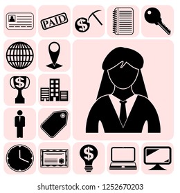 Set of 17 business icons or symbols. Collection. Flat design. Vector Illustration.