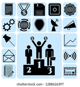 Set of 17 business icons, symbols or pictograms. Collection. Flat design. Vector Illustration.