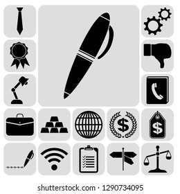 Set of 17 business icons or symbols. Collection. Detailed design. Vector Illustration.