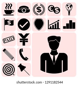 Set of 17 business icons, symbols or pictograms. Collection. Flat design. Vector Illustration.