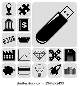 Set of 17 business icons or symbols. Collection. Detailed design. Vector Illustration.