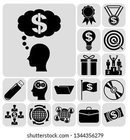 Set of 17 business icons or symbols. Collection. Detailed design. Vector Illustration.