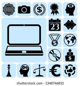 Set of 17 business icons or symbols. Collection. Flat design. Vector Illustration.