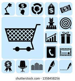 Set of 17 business icons or symbols. Collection. Flat design. Vector Illustration.