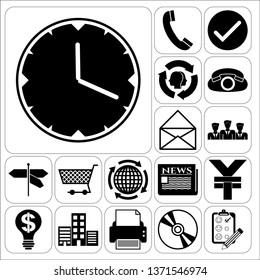 Set of 17 business icons, symbols or pictograms. Collection. Flat design. Vector Illustration.