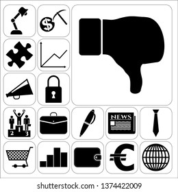 Set of 17 business icons, symbols or pictograms. Collection. Flat design. Vector Illustration.