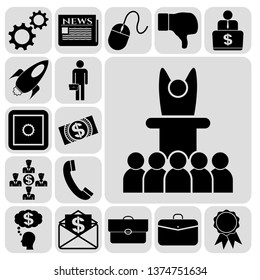 Set of 17 business icons or symbols. Collection. Detailed design. Vector Illustration.