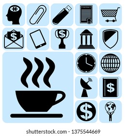 Set of 17 business icons or symbols. Collection. Flat design. Vector Illustration.