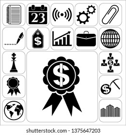 Set of 17 business icons, symbols or pictograms. Collection. Flat design. Vector Illustration.