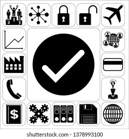 Set of 17 business icons, symbols or pictograms. Collection. Flat design. Vector Illustration.