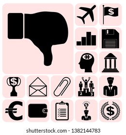 Set of 17 business icons or symbols. Collection. Flat design. Vector Illustration.