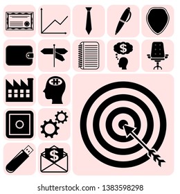 Set of 17 business icons, symbols or pictograms. Collection. Flat design. Vector Illustration.
