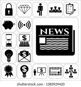 Set of 17 business icons or symbols. Collection. Flat design. Vector Illustration.