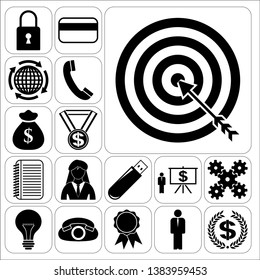 Set of 17 business icons or symbols. Collection. Flat design. Vector Illustration.